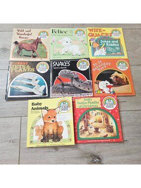 12 Mix Vtg Mini Books Animals Christmas Baby Lamb Jets Horses Snakes W/ Stickers
